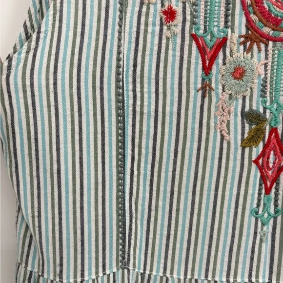 Johnny Was Workshop Cyrielle Effortless Boho Tank Dress StripedEmbroidered small
